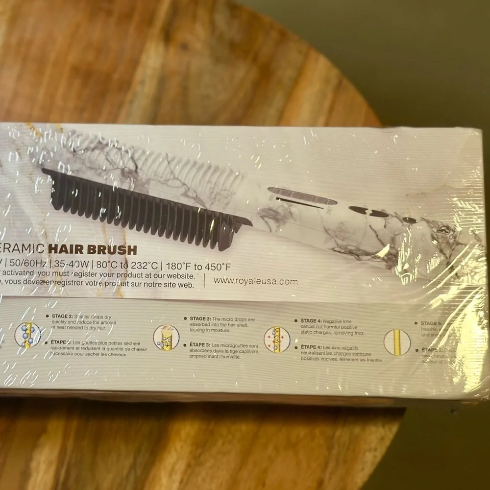 ROYALE Genius Heating Multi-Purpose Ceramic Hair Brush - White Marble